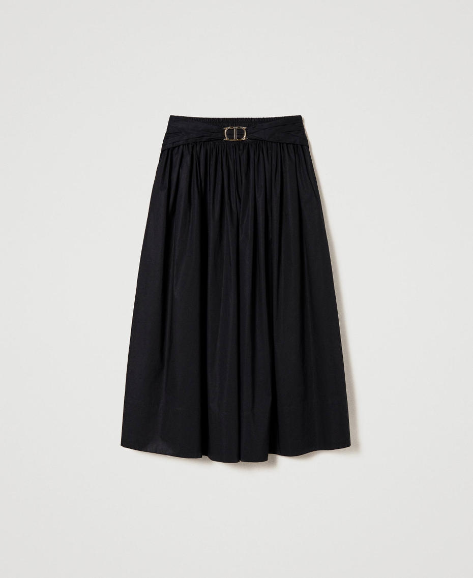 Midi poplin skirt with Oval T Black Woman 241TT2023-01