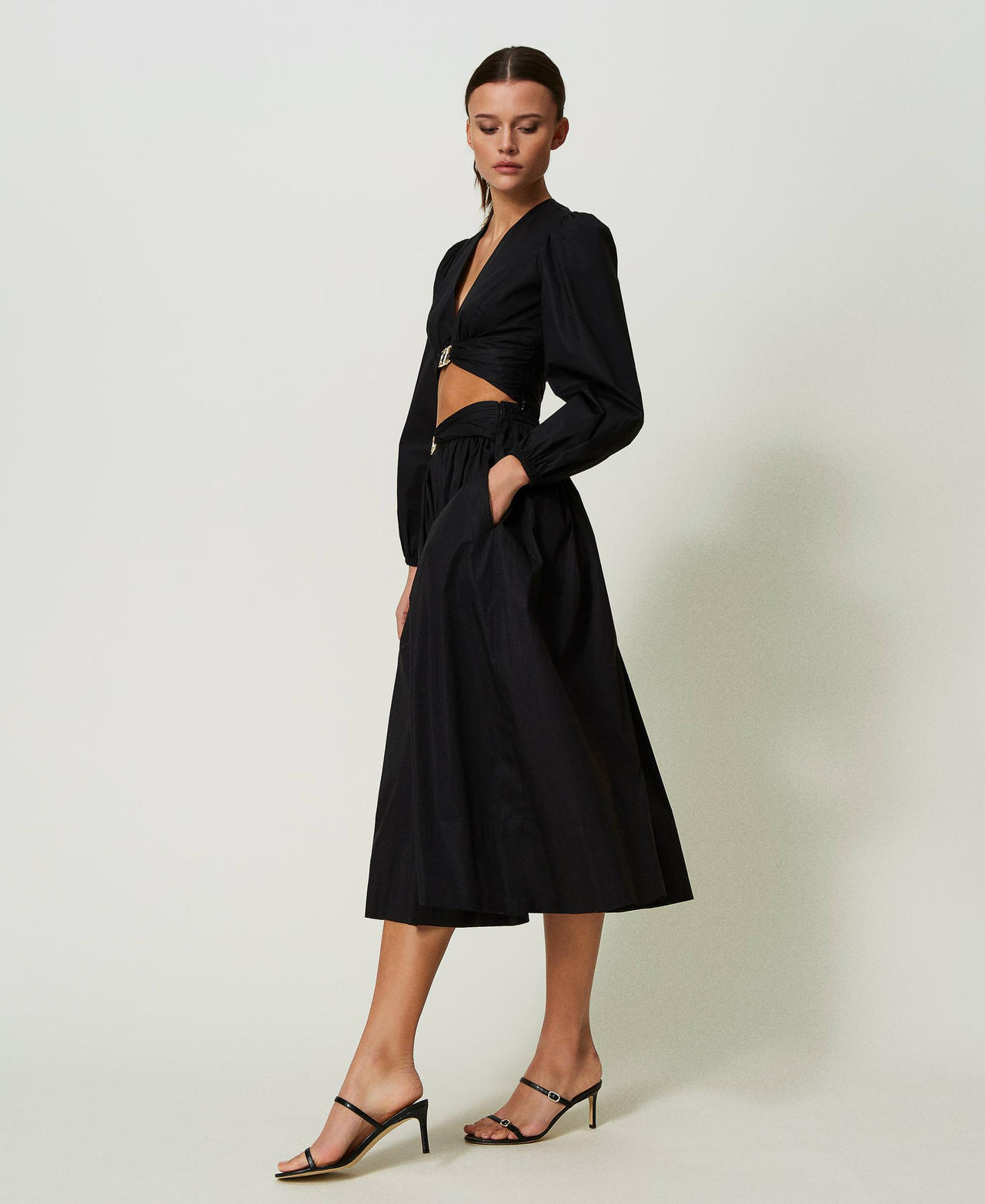 Midi poplin skirt with Oval T Black Woman 241TT2023-02