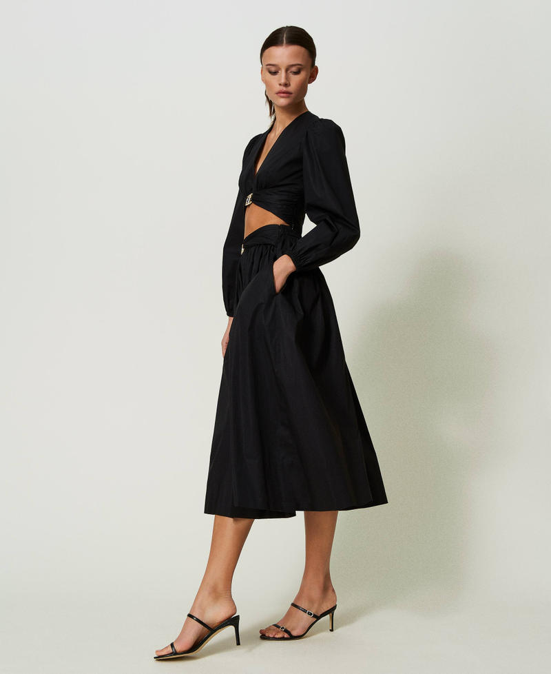 Midi poplin skirt with Oval T
