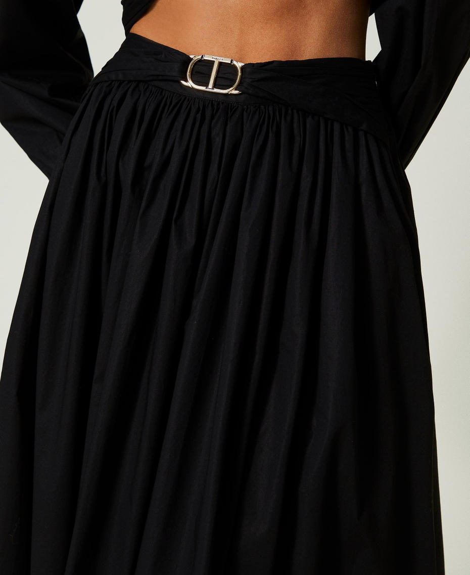 Midi poplin skirt with Oval T Black Woman 241TT2023-04