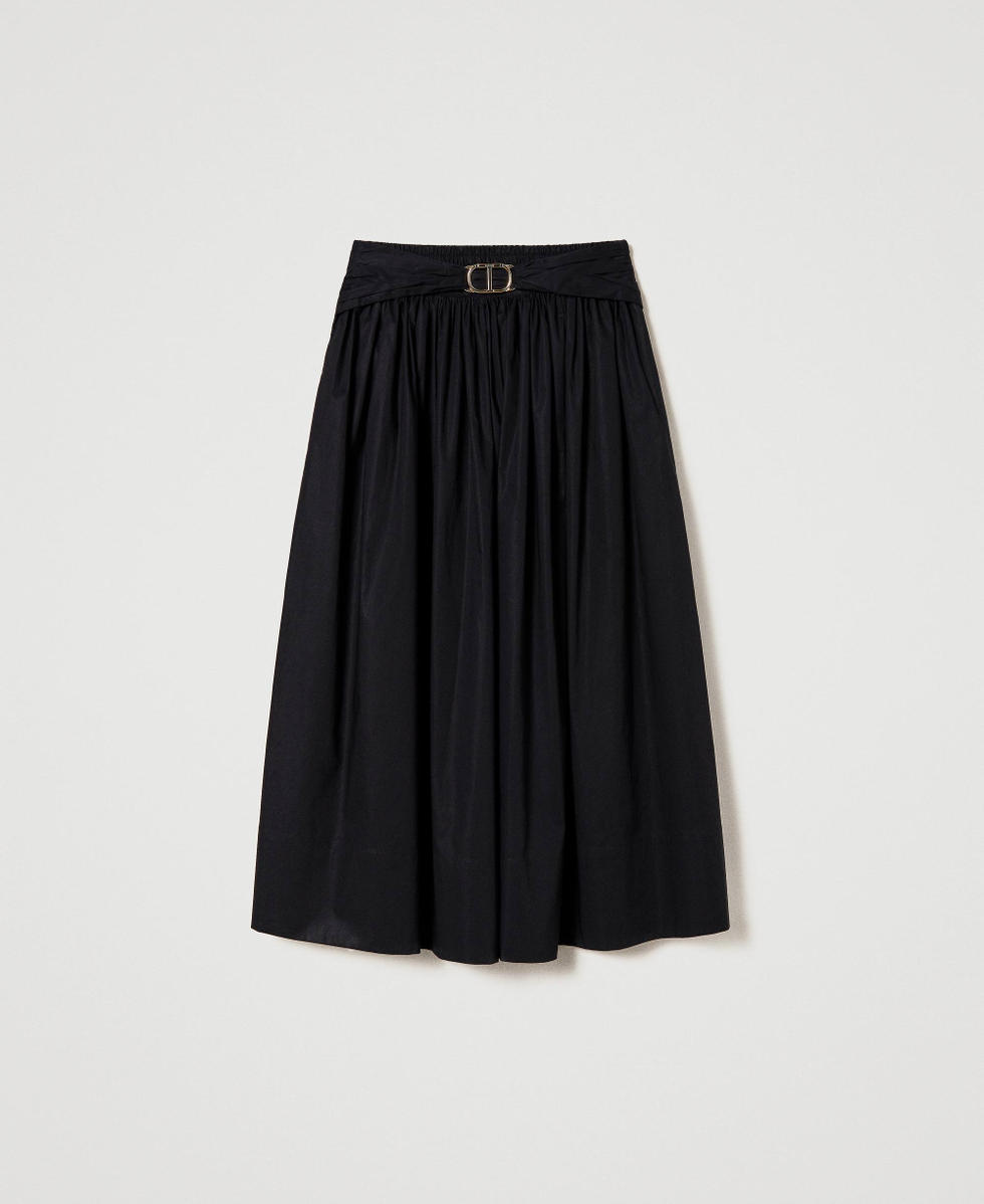 Midi poplin skirt with Oval T Black Woman 241TT2023_00006_S0