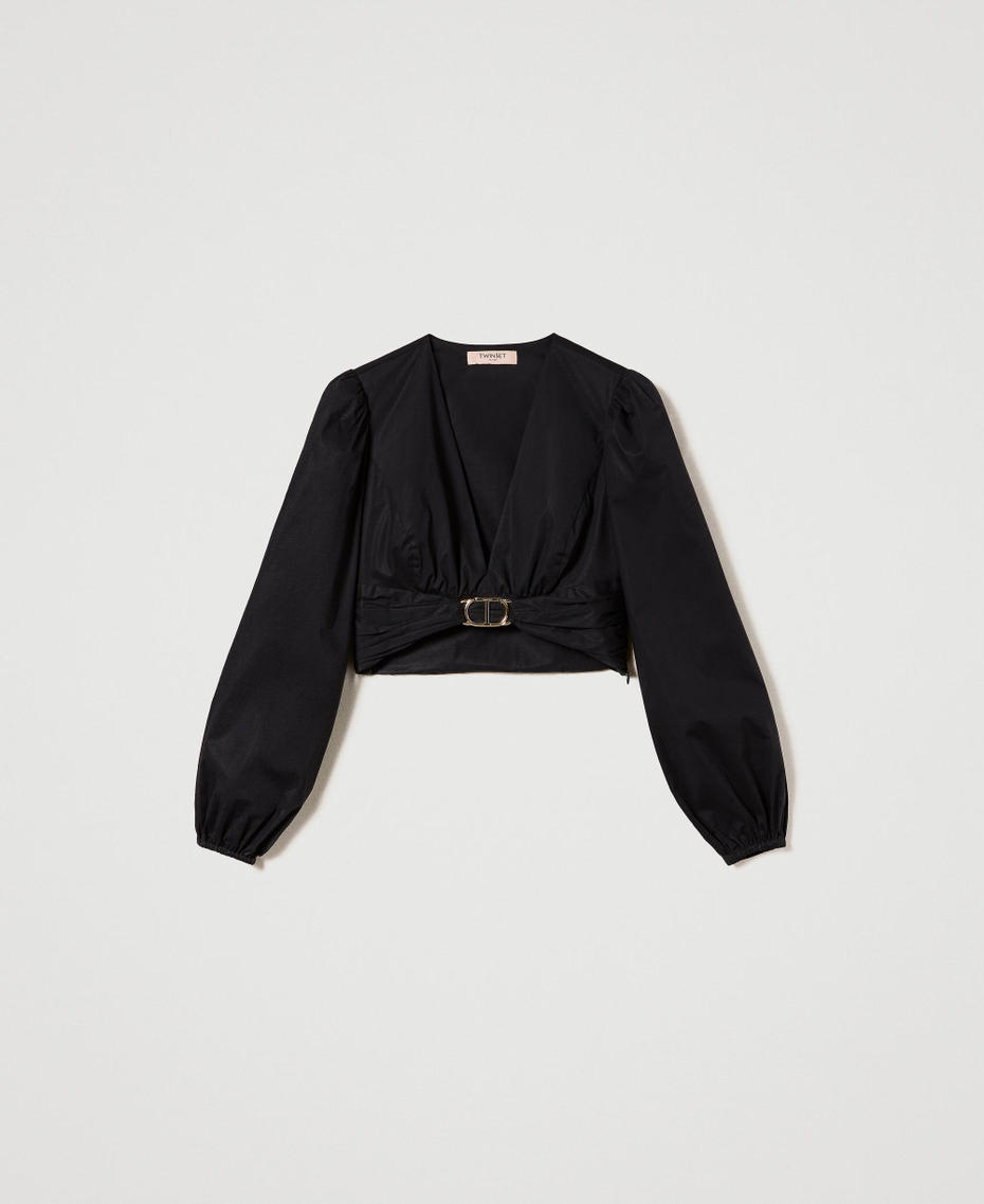 Укороченная блузка из поплина с Oval T Черный женщина 241TT2024-01