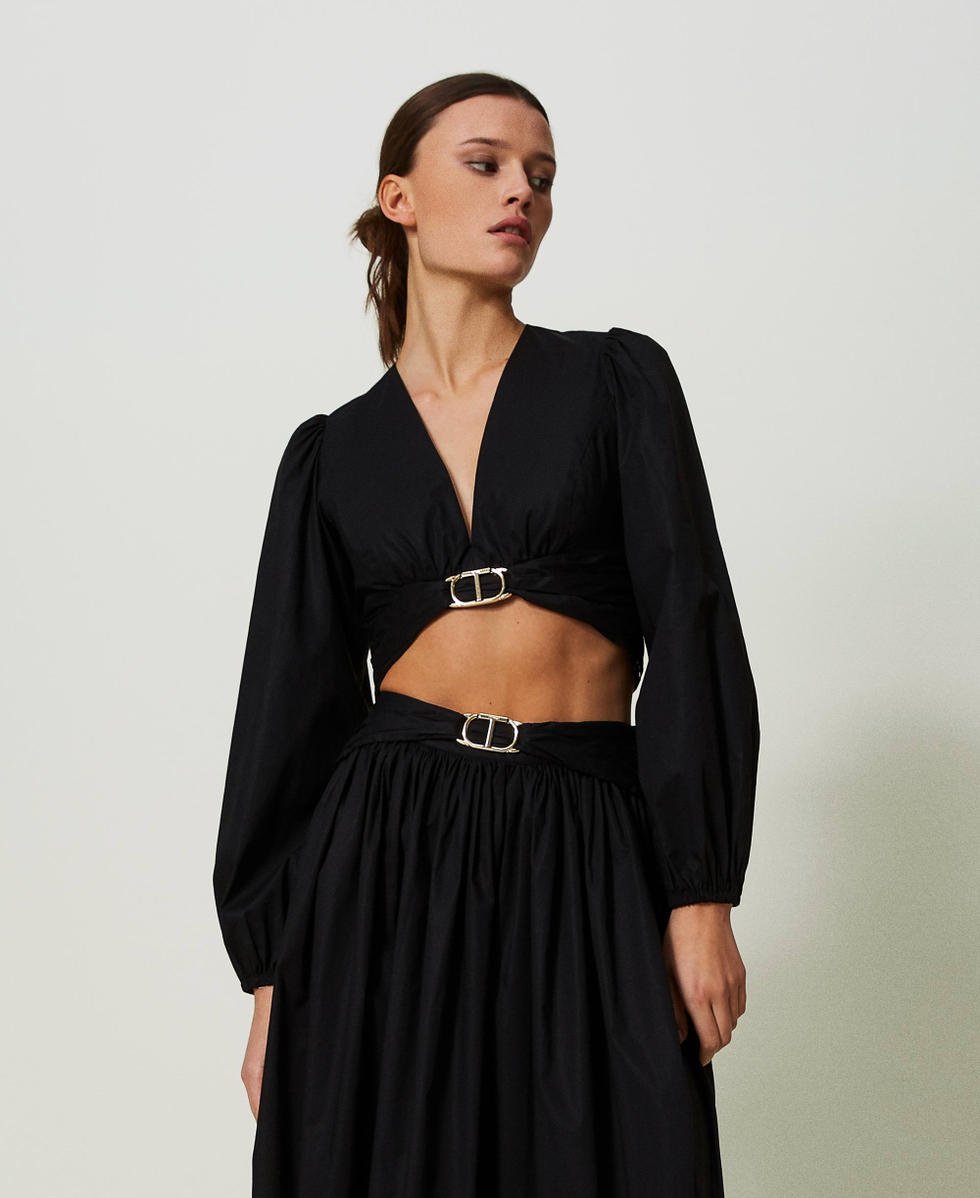 Cropped poplin blouse with Oval T