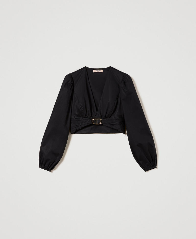 Blusa cropped in popeline con Oval T