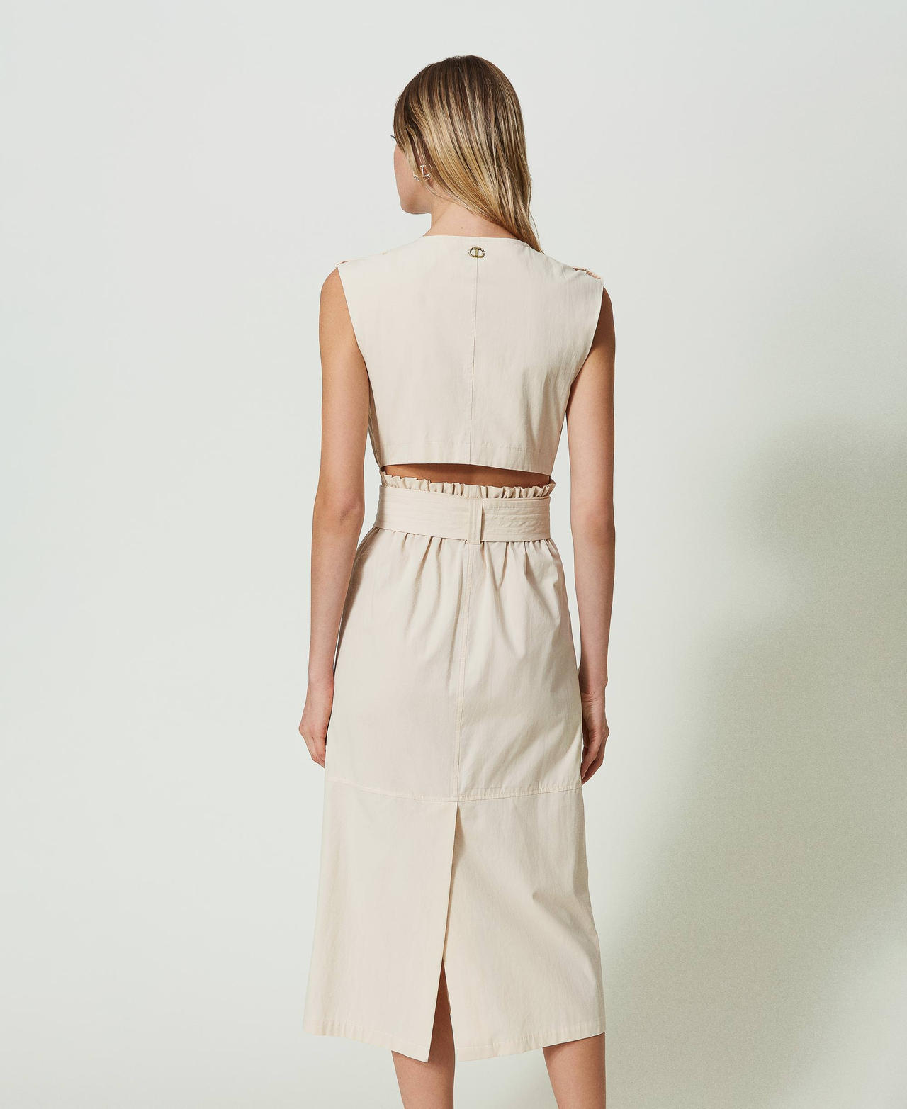 Double-breasted midi poplin dress "Parchment" Beige Woman 241TT2050_07222_03