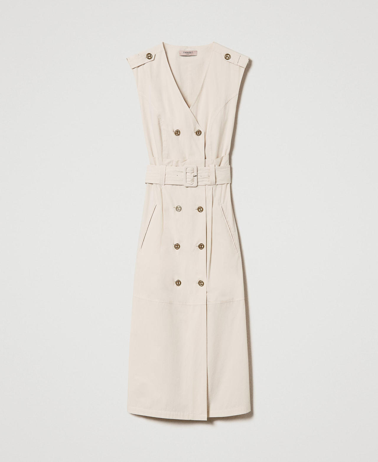 Double-breasted midi poplin dress