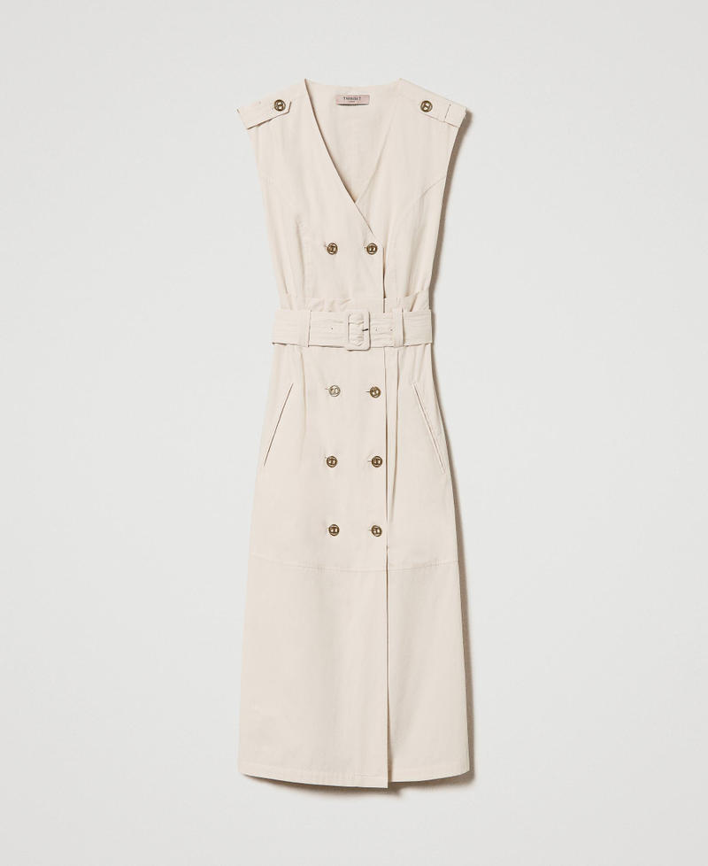 Double-breasted midi poplin dress
