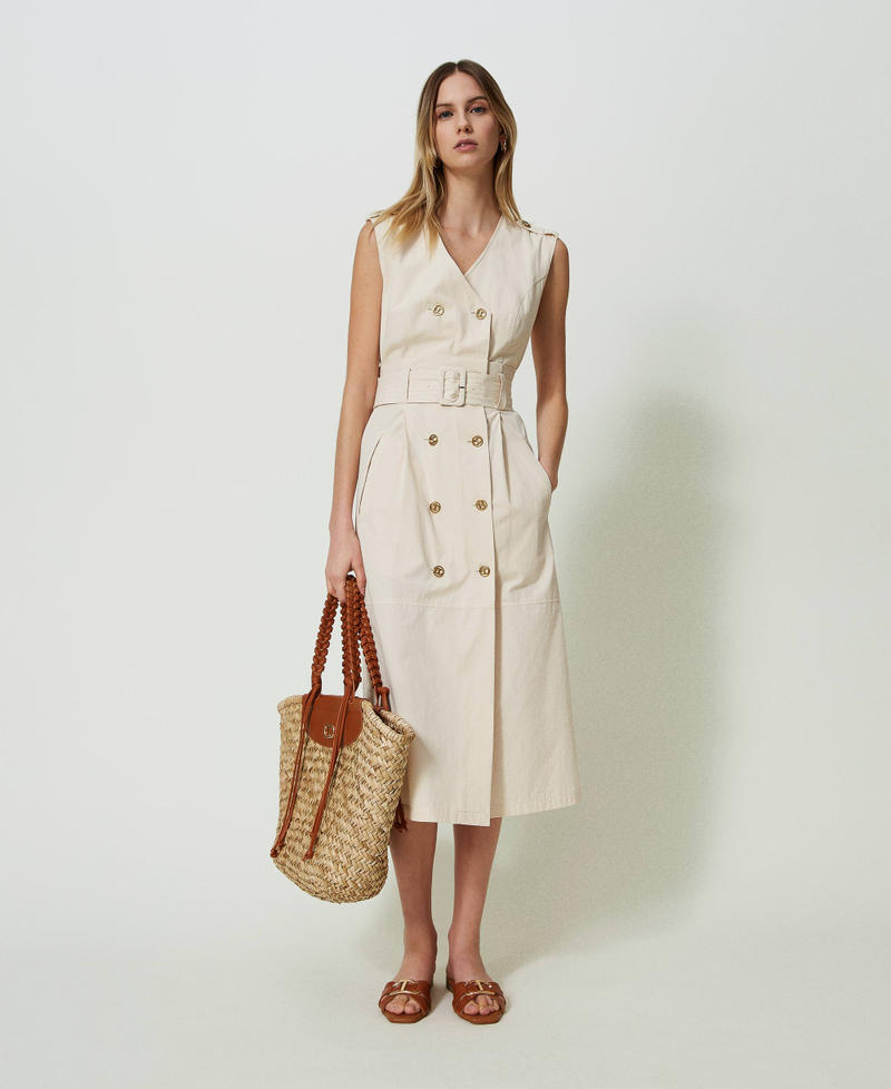 Double-breasted midi poplin dress "Parchment" Beige Woman 241TT2050_07222_T0