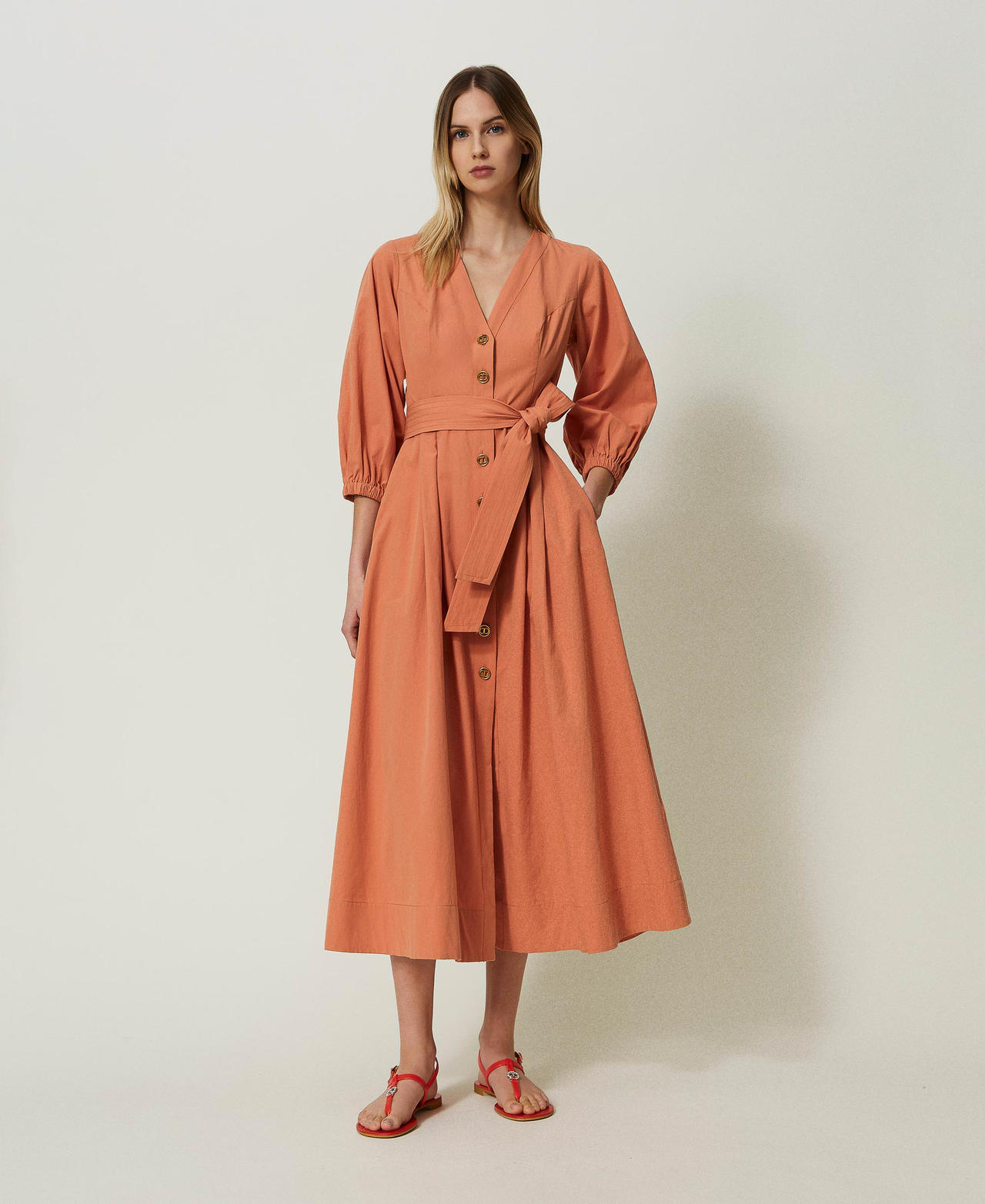 Midi poplin dress "Canyon Sunset" Orange Woman 241TT2051_11536_01