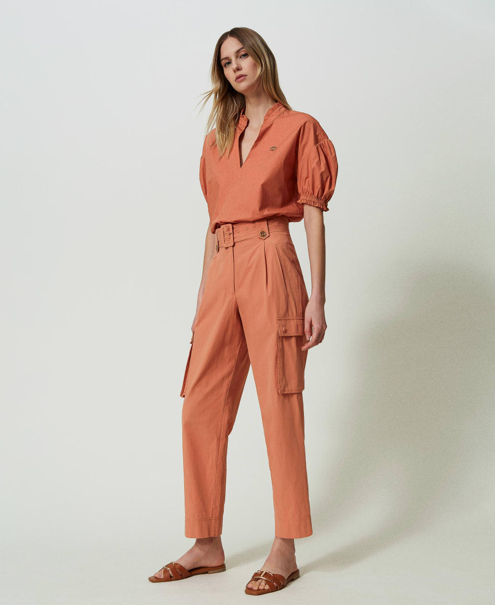 Pantalon cargo en popeline Femme Orange TWINSET Milano