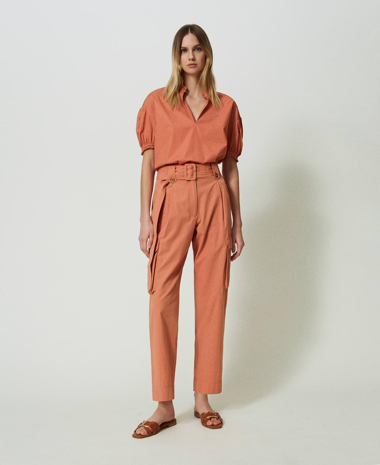Poplin cargo trousers "Canyon Sunset" Orange Woman 241TT2052-02