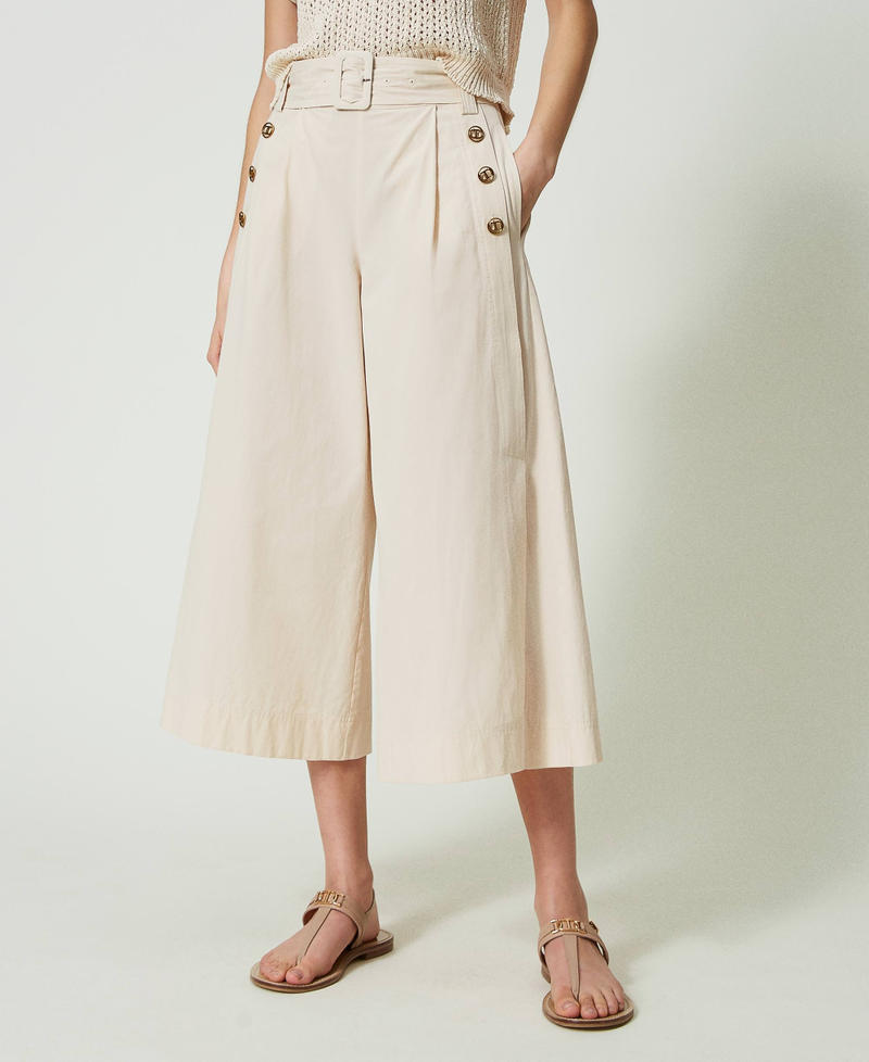 Simclan Pull On Poplin Cropped Stretch Trouser Beige 141