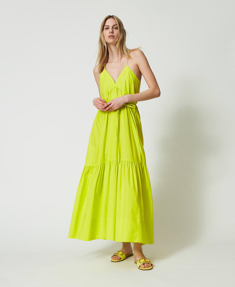 Long poplin dress with flounces