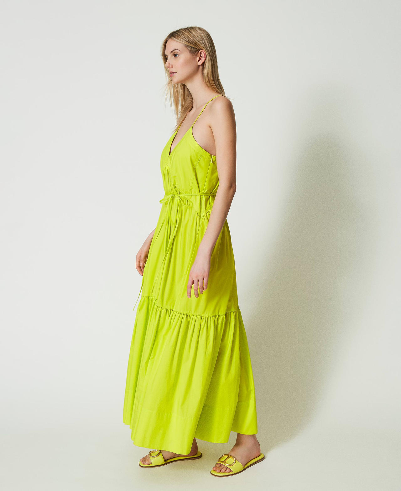 Long poplin dress with flounces