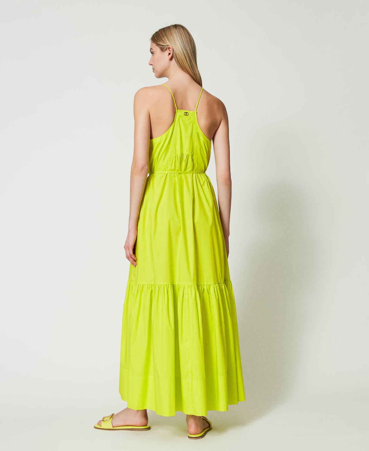 Long poplin dress with flounces