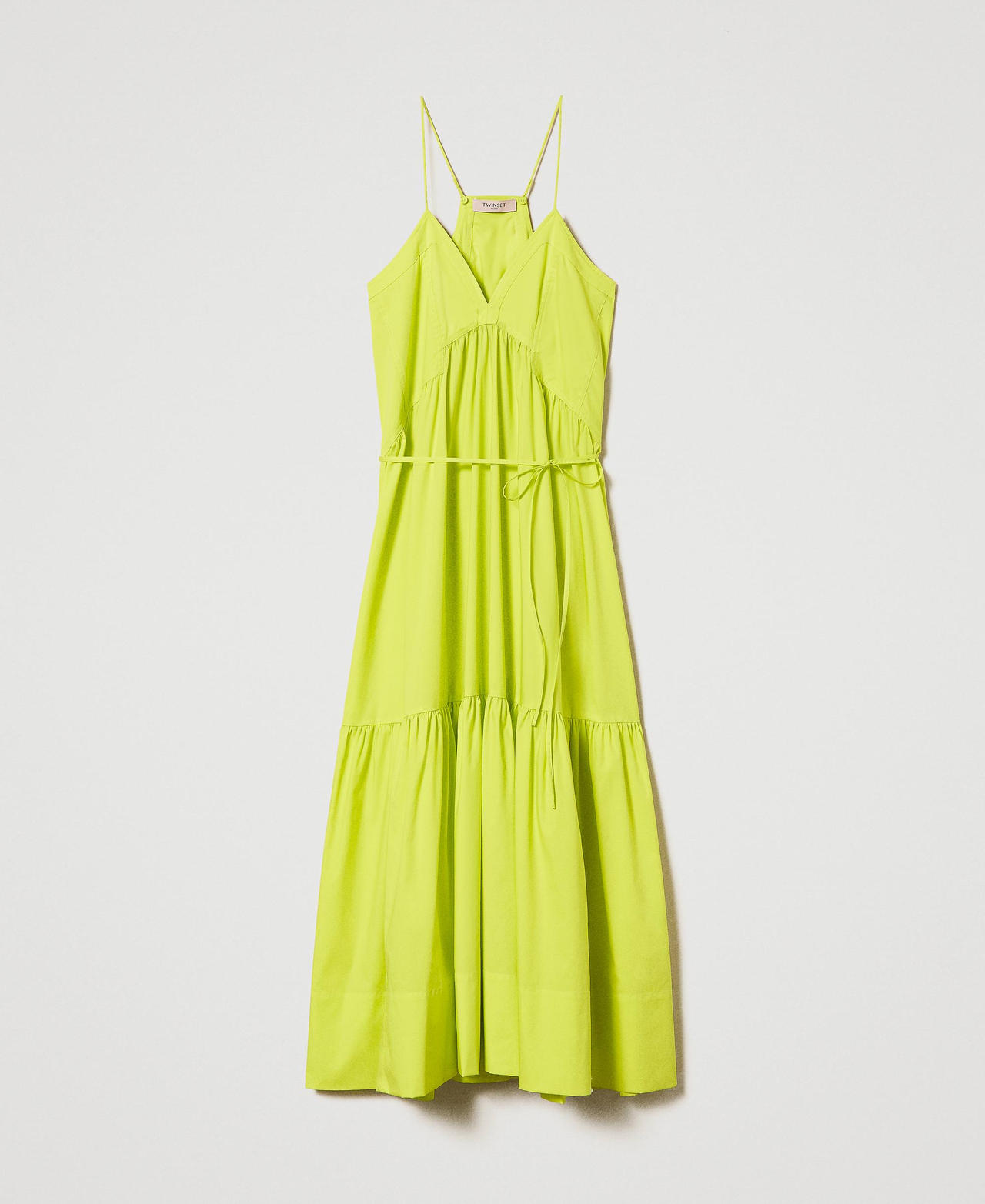 Long poplin dress with flounces