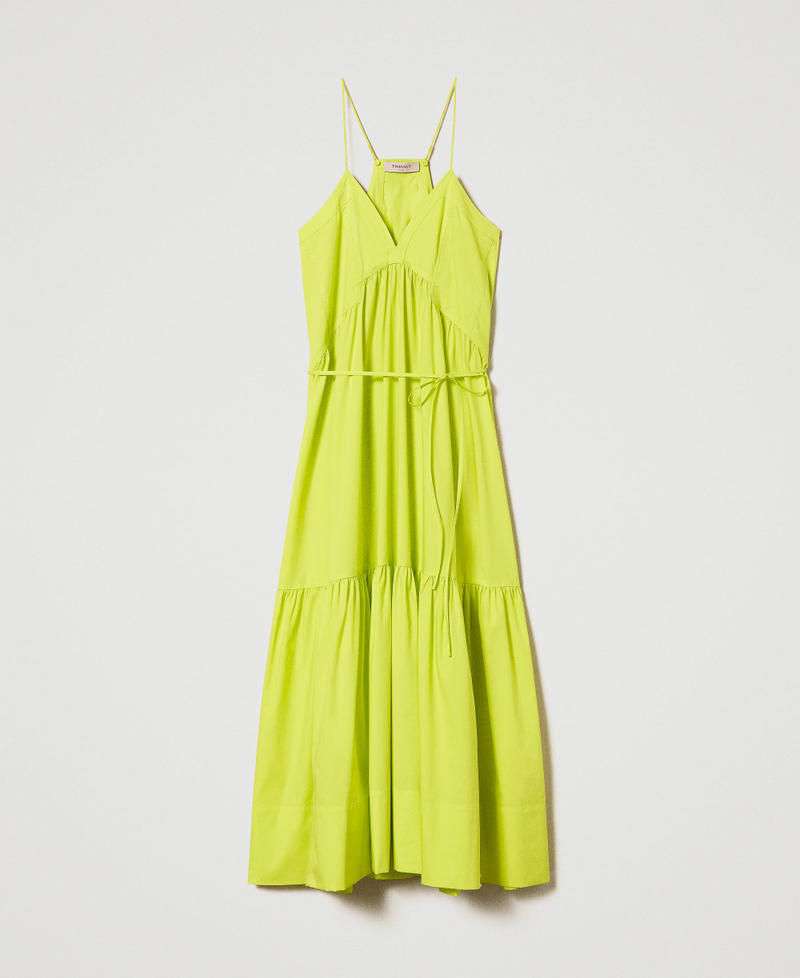 Long poplin dress with flounces