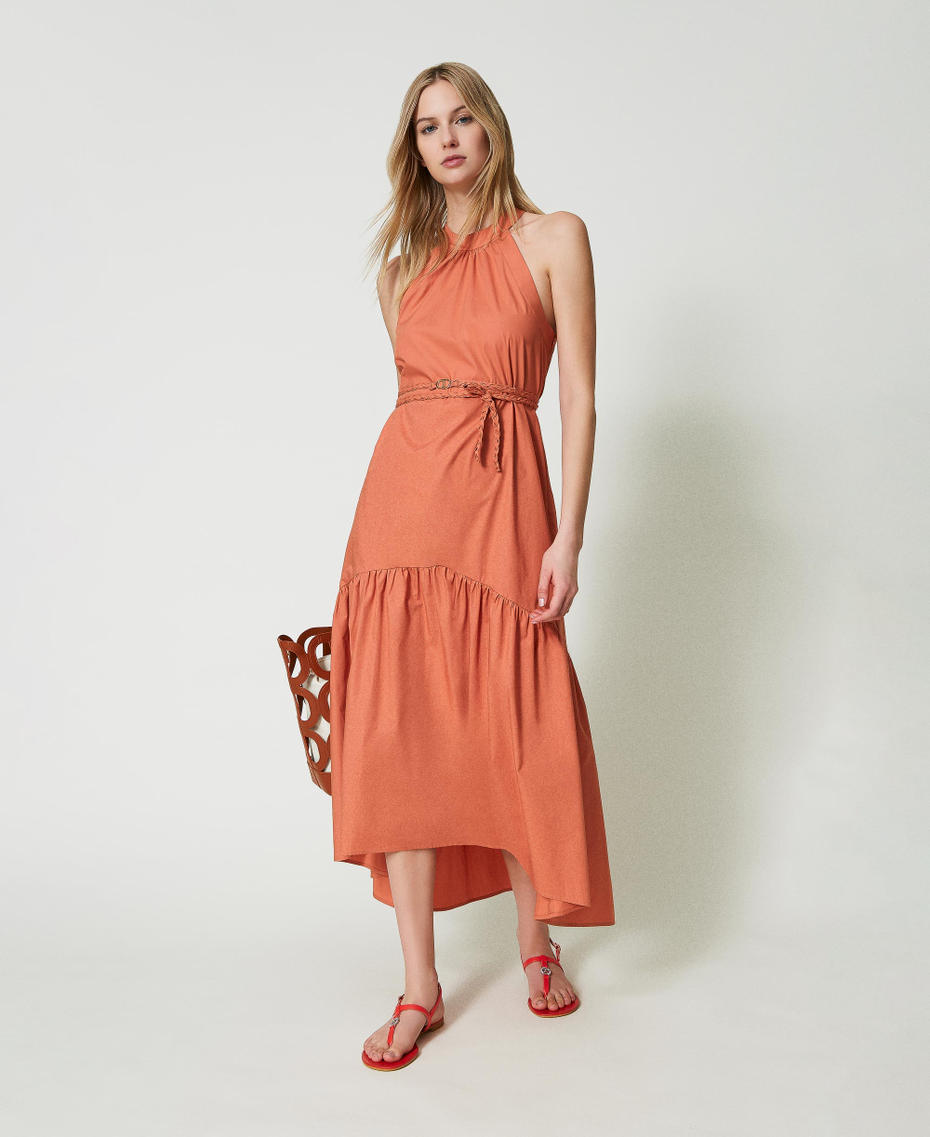Длинное асимметричное платье из поплина Оранжевый "Горный Закат" женщина 241TT2061-01