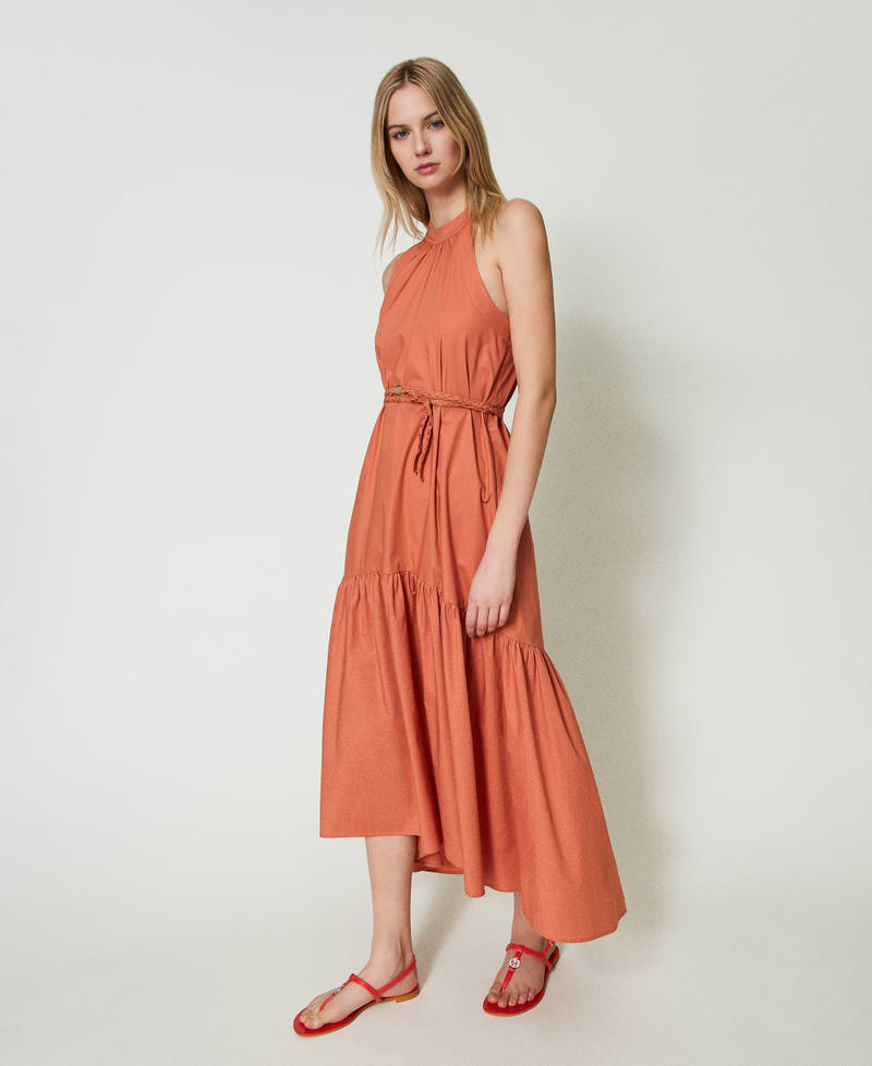 Long asymmetric poplin dress