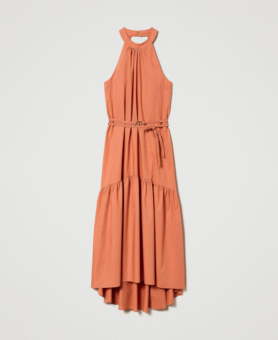 Длинное асимметричное платье из поплина Оранжевый "Горный Закат" женщина 241TT2061-0S