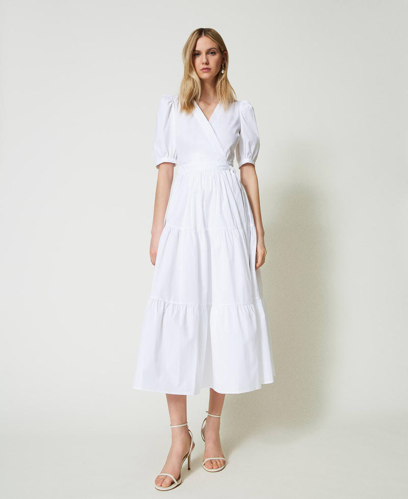 Long poplin wrap-around dress White Woman 241TT2063-02