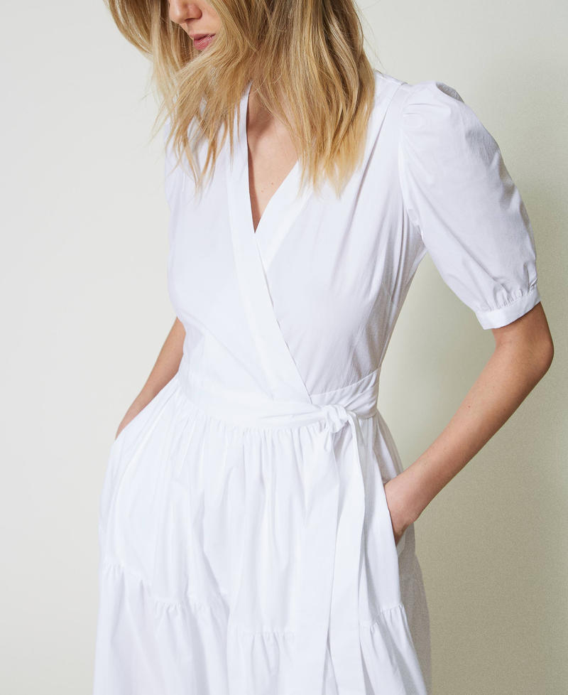 Robe longue portefeuille en popeline Blanc Femme 241TT2063-04
