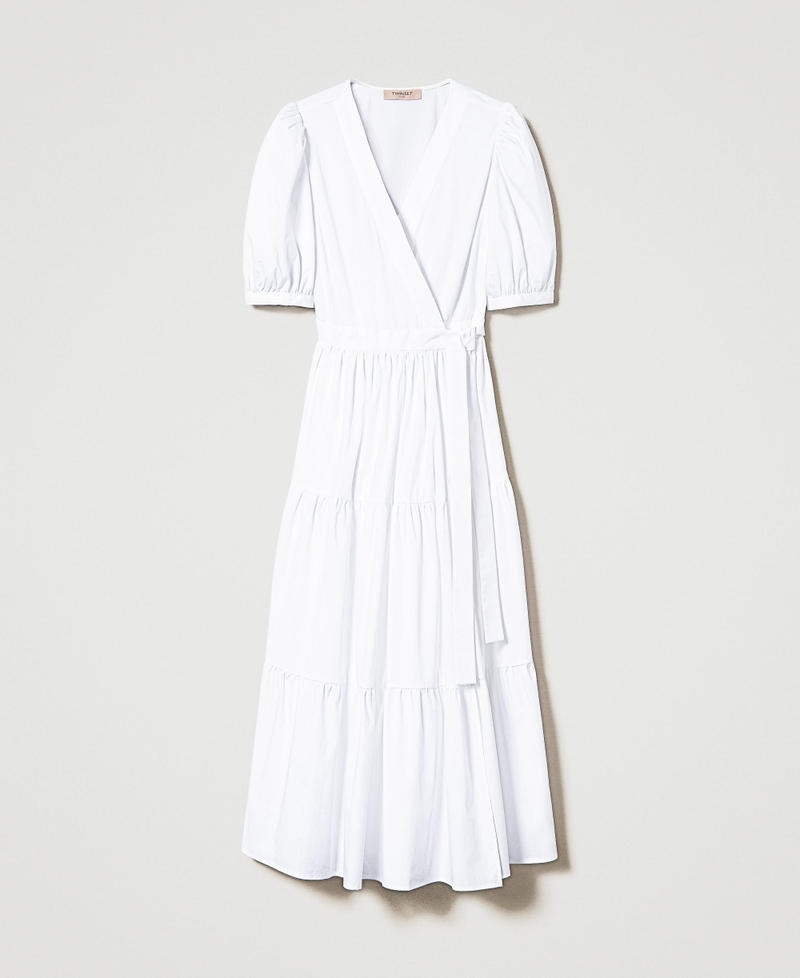 Robe longue portefeuille en popeline Blanc Femme 241TT2063-0S