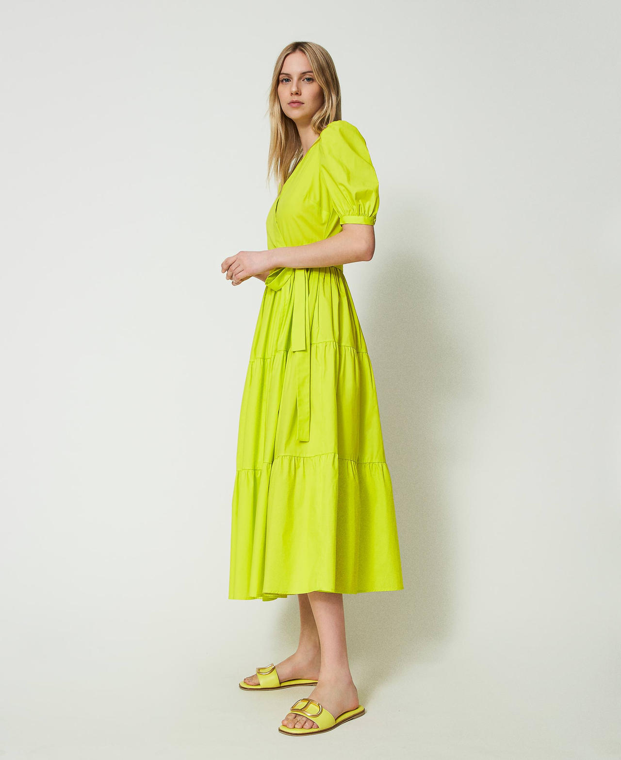 Robe longue portefeuille en popeline