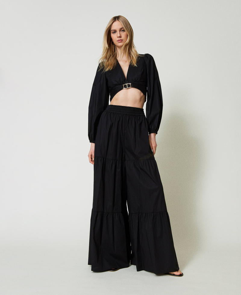 Wide leg poplin trousers Black Woman 241TT2067_00006_01