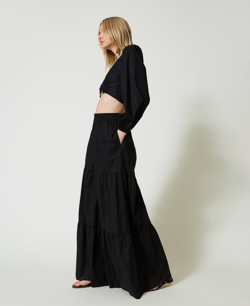 Wide leg poplin trousers Black Woman 241TT2067_00006_02