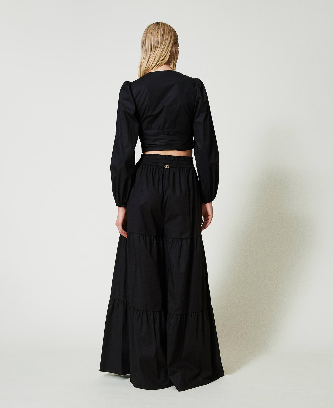 Wide leg poplin trousers