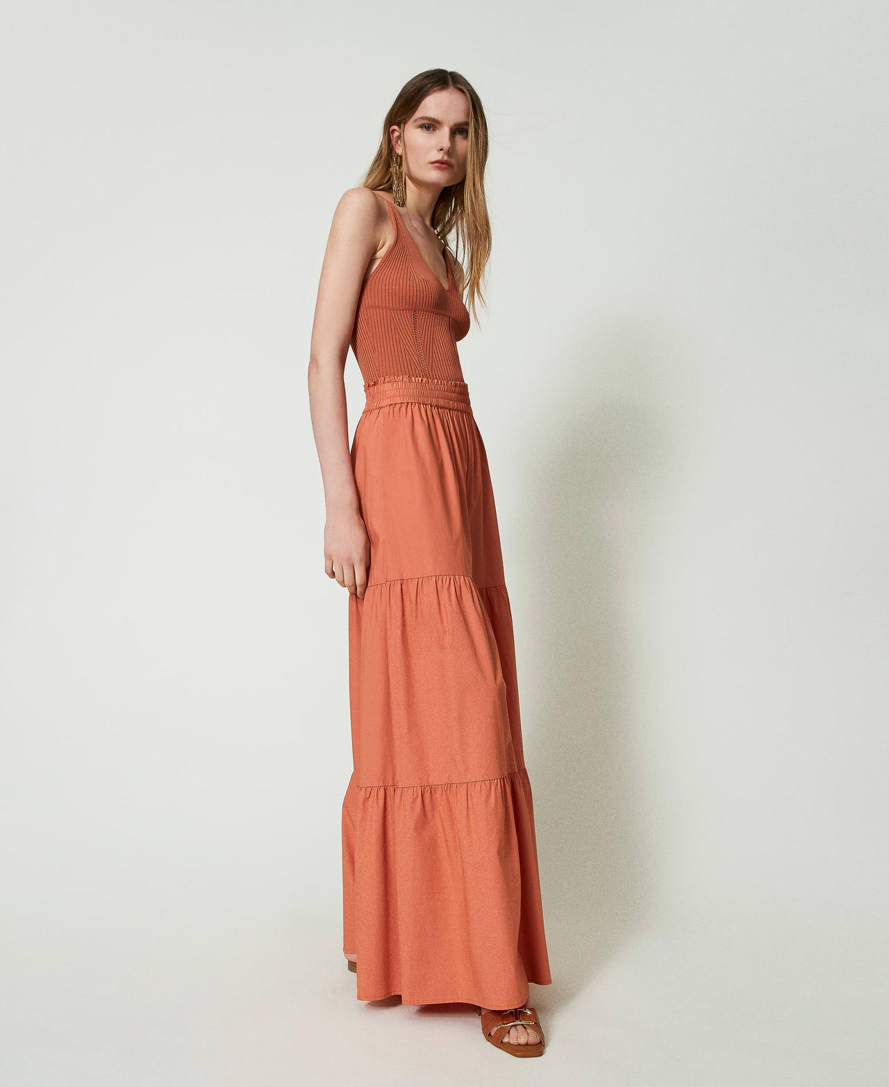 Wide leg poplin trousers "Canyon Sunset" Orange Woman 241TT2067_11536_02