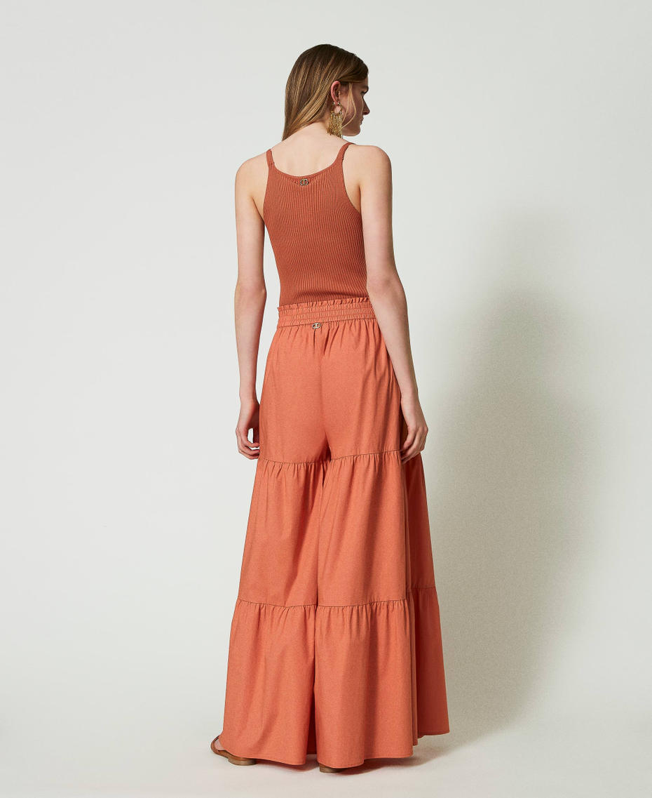 Pantaloni wide leg in popeline Arancio "Canyon Sunset" Donna 241TT2067_11536_03