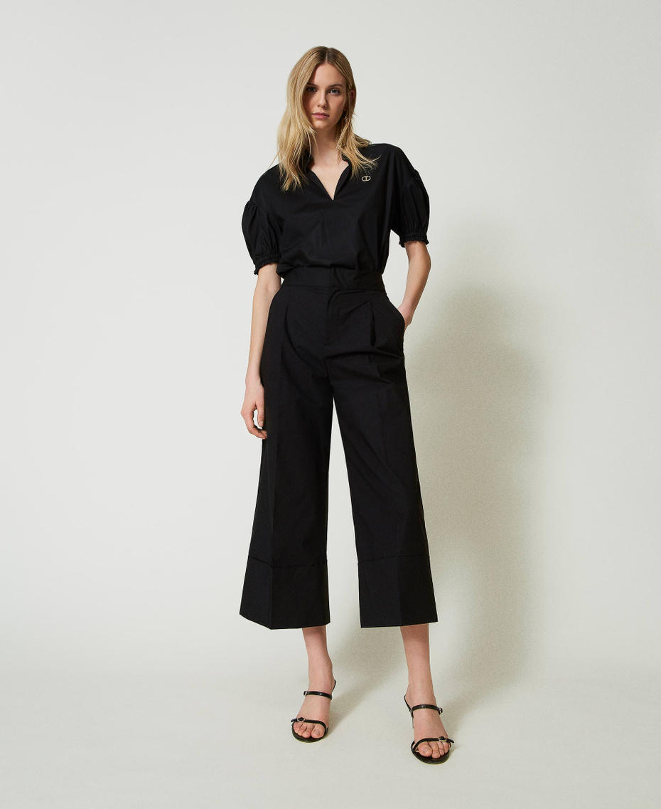 Straight fit poplin trousers