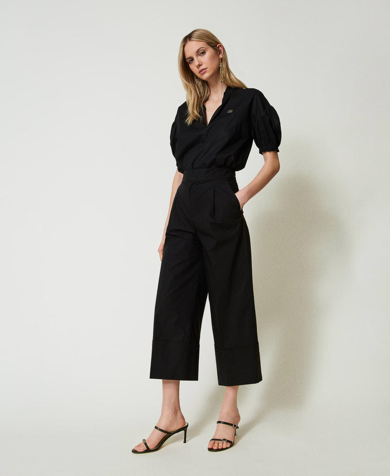 Straight fit poplin trousers