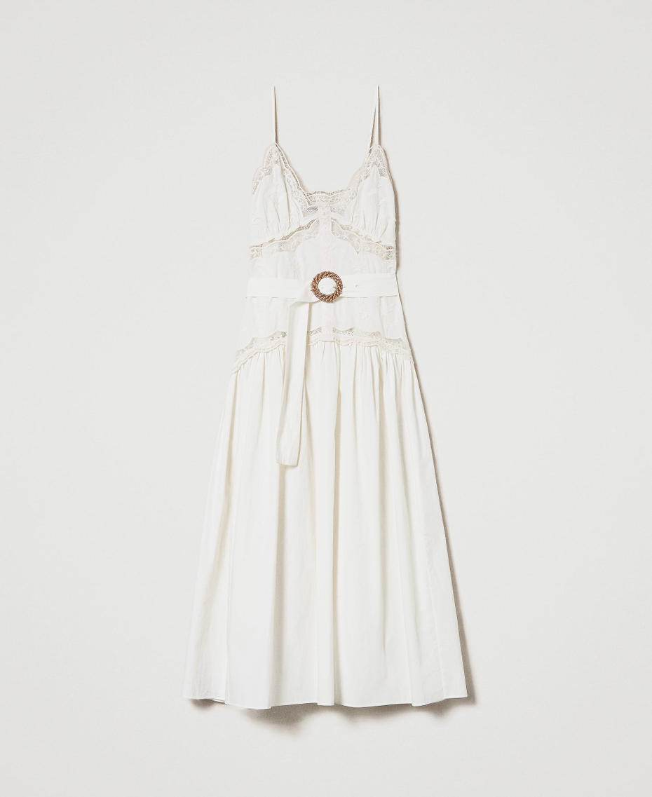 Длинное платье с цветочной вышивкой Белый женщина 241TT2080-01
