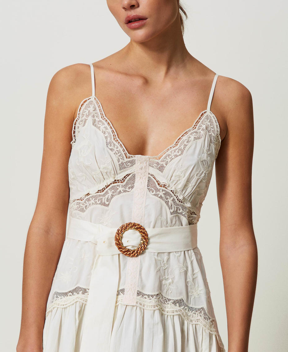 Long dress with floral embroideries