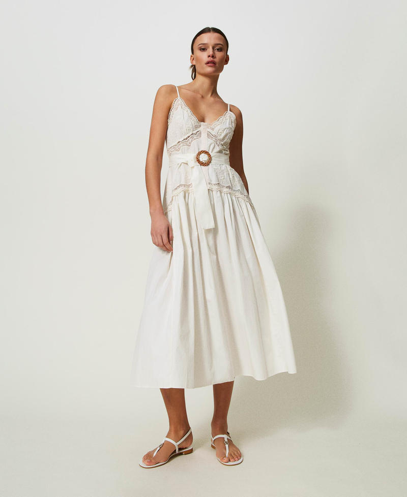 Long dress with floral embroideries White Woman 241TT2080-0S