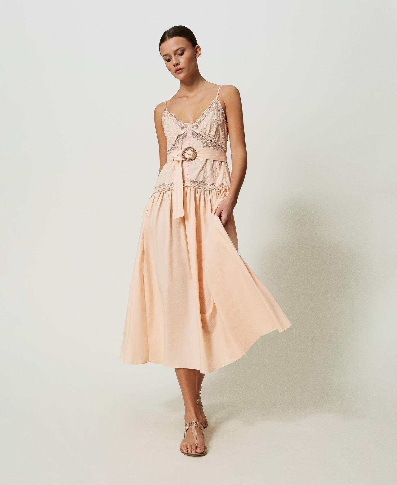Abito lungo con ricami a fiori Rosa "Pale Peach" Donna 241TT2080_11538_01
