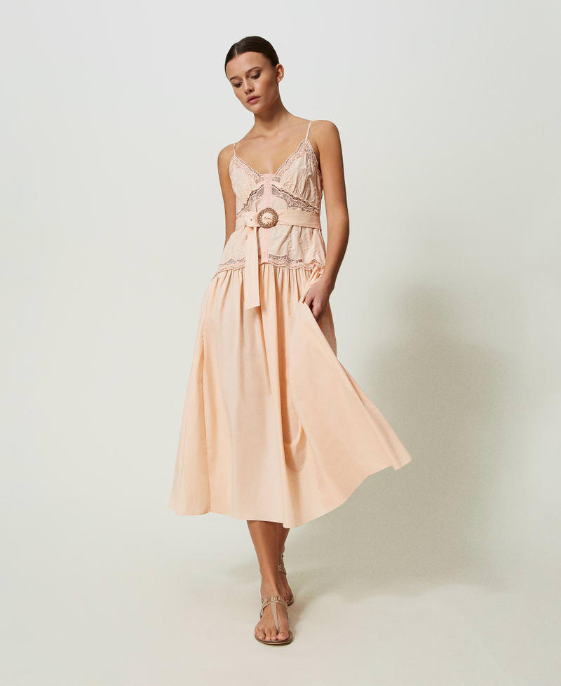 Long dress with floral embroideries "Pale Peach&rdquo; Pink Woman 241TT2080_11538_01