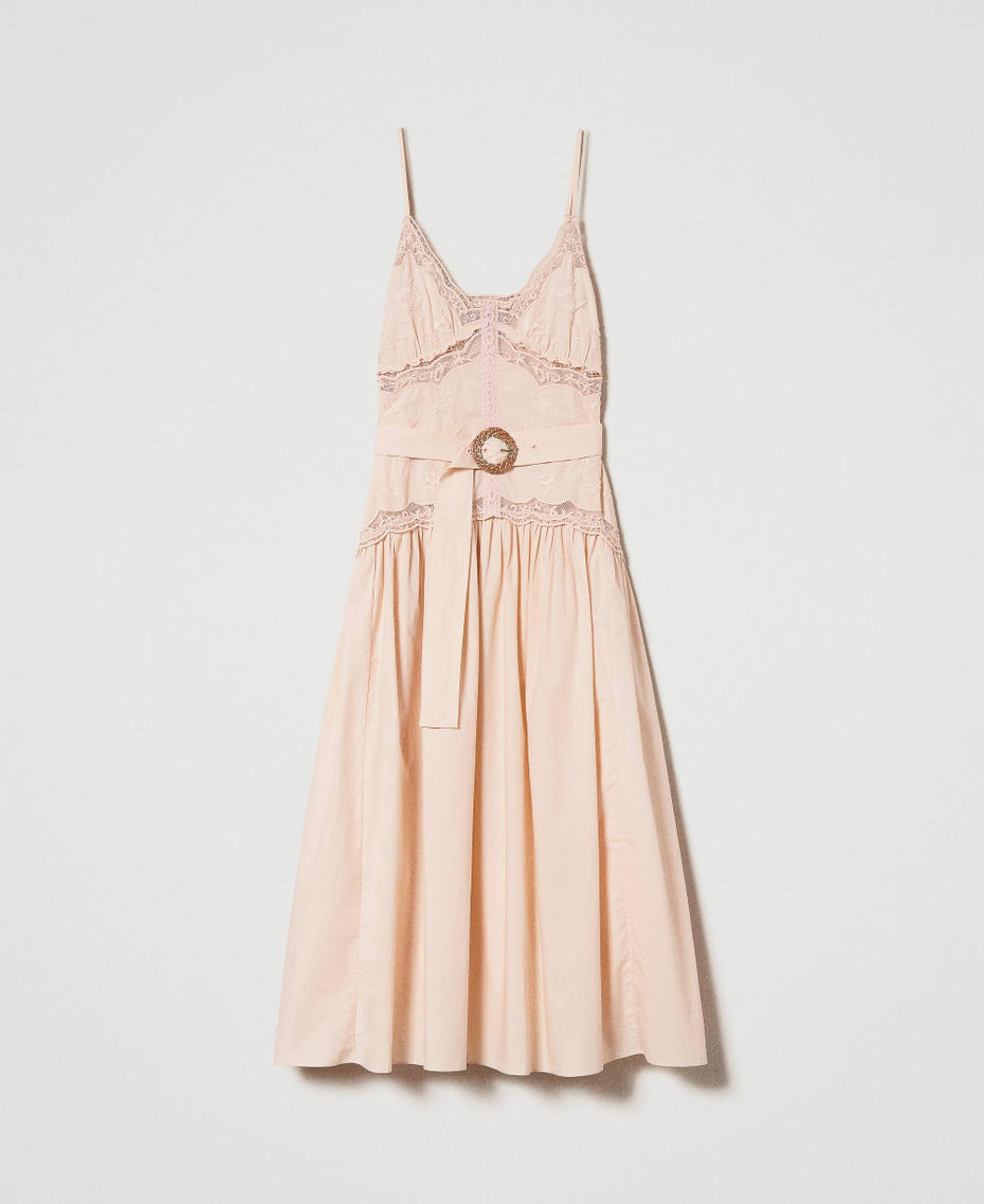 Long dress with floral embroideries "Pale Peach&rdquo; Pink Woman 241TT2080_11538_S0