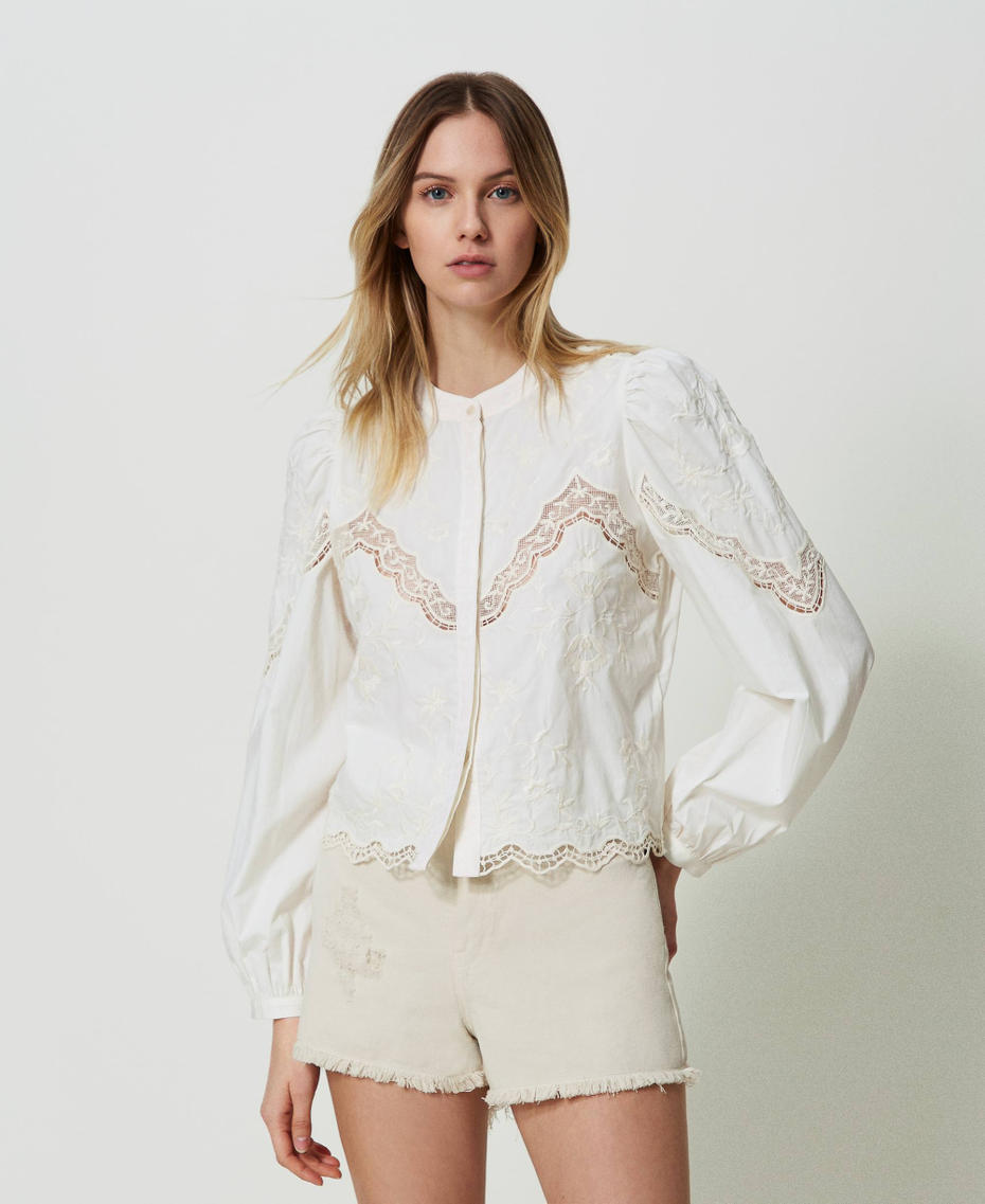 Shirt with floral embroideries White Woman 241TT2081-01