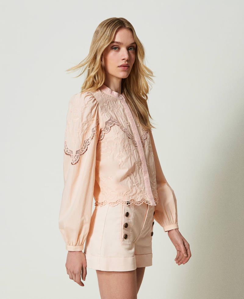 Shirt with floral embroideries "Pale Peach” Pink Woman 241TT2081-02