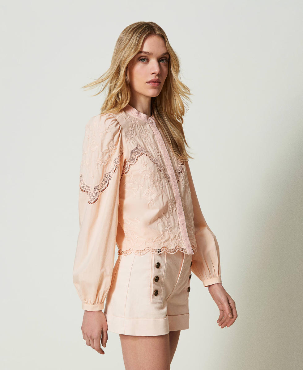 Camicia con ricami a fiori Rosa "Pale Peach" Donna 241TT2081_11538_02