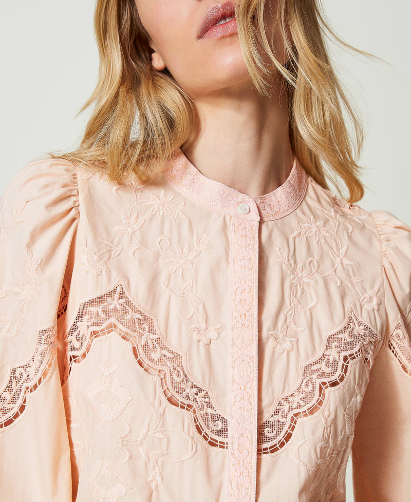 Shirt with floral embroideries "Pale Peach&rdquo; Pink Woman 241TT2081_11538_04
