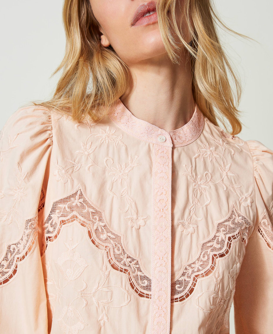 Shirt with floral embroideries "Pale Peach” Pink Woman 241TT2081-04