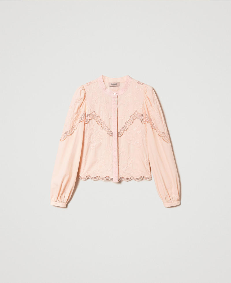Shirt with floral embroideries "Pale Peach&rdquo; Pink Woman 241TT2081_11538_S0