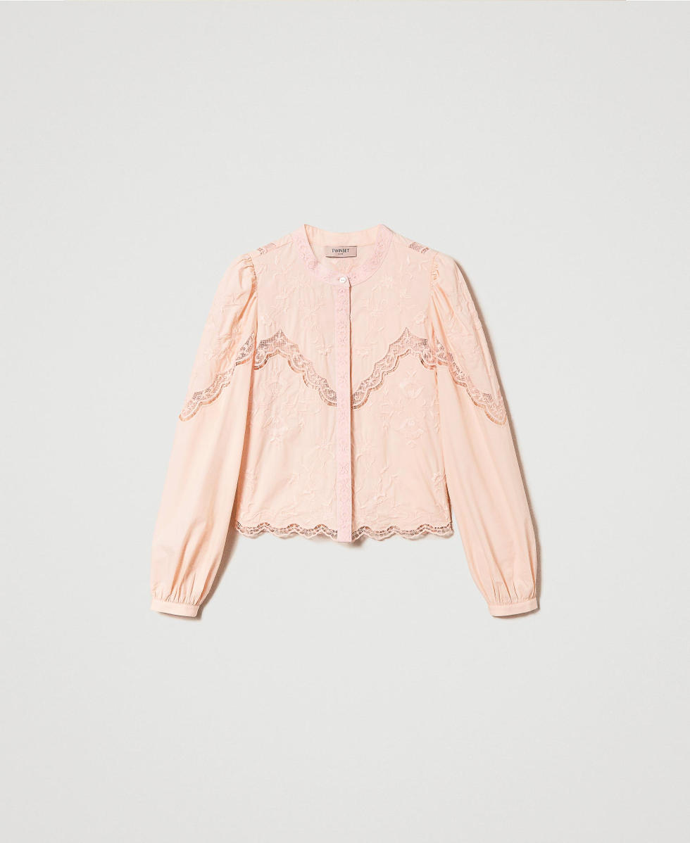 Camicia con ricami a fiori Rosa "Pale Peach" Donna 241TT2081_11538_S0