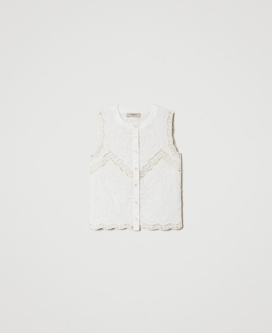 Sleeveless top with floral embroideries White Woman 241TT2082-0S
