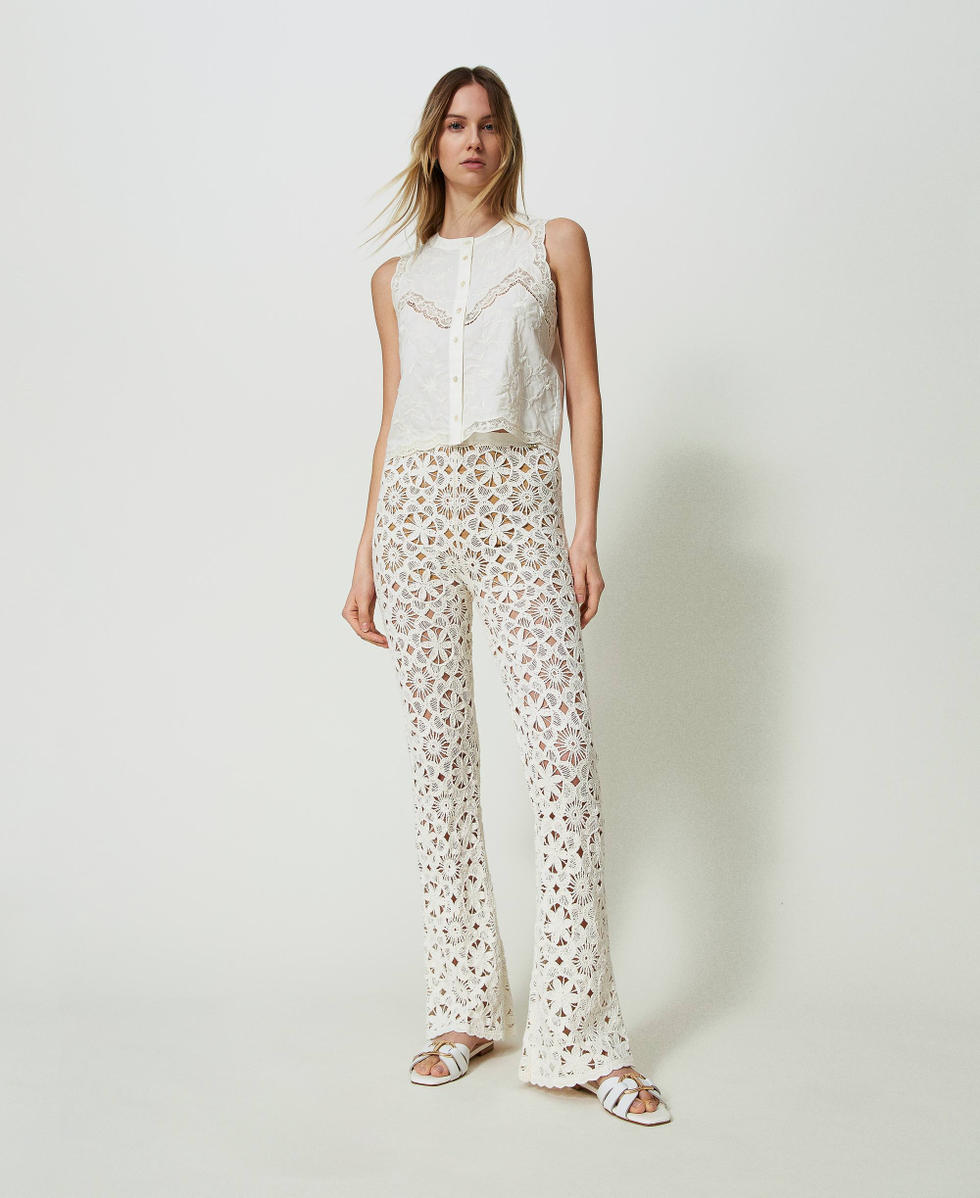 Koroshi Top Donna Senza Maniche Bianco – Scollo A V E Ricamo Floreale, 100% Cotone, Perfetto Per L'Estate - 2